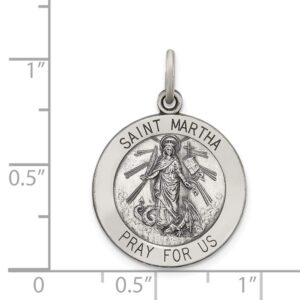 Solid 925 Sterling Silver Vintage Antiqued Catholic Patron Saint Martha Pendant Charm Medal - 25mm x 20mm