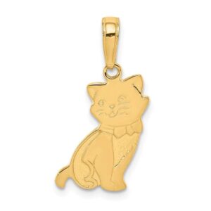 solid 14k yellow gold sitting cat pendant charm - 21mm x 10mm