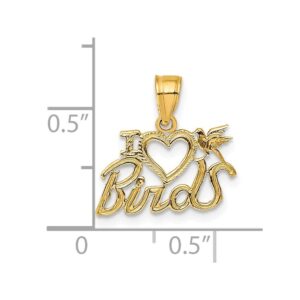 Solid 14k Yellow Gold I Heart Birds Charm Pendant - 13mm x 14mm