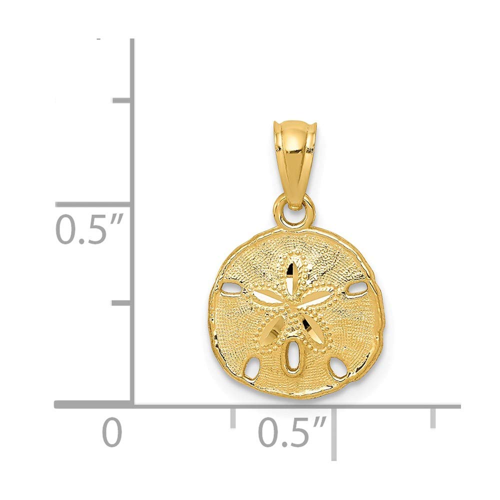 Solid 14k Yellow Gold and Textured Sand Dollar Pendant TINY Charm 16mm x 11mm