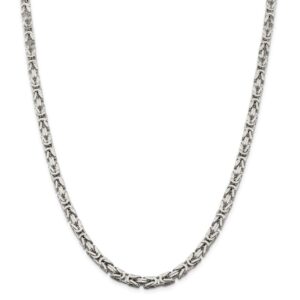 Solid 925 Sterling Silver 5mm Square Byzantine Chain Necklace - with Secure Lobster Lock Clasp 20"