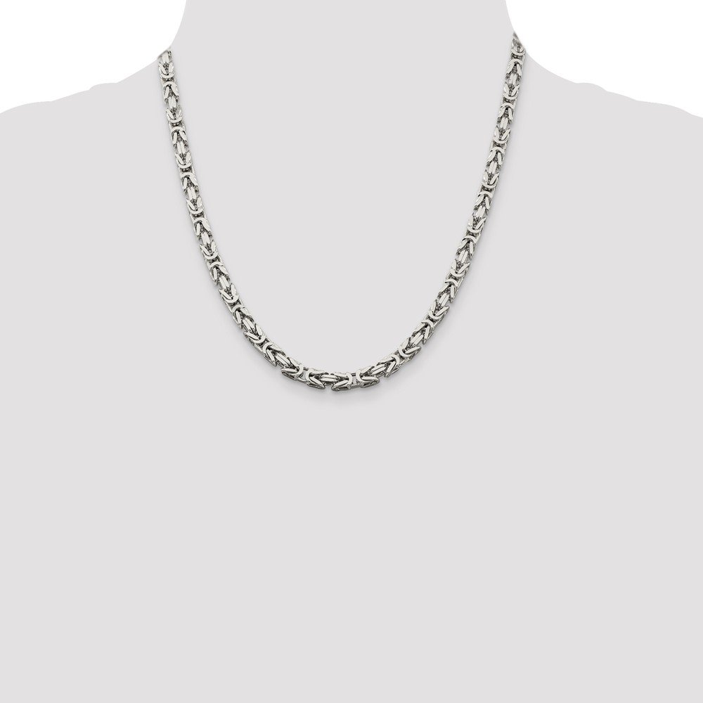 Solid 925 Sterling Silver 5mm Square Byzantine Chain Necklace - with Secure Lobster Lock Clasp 20"