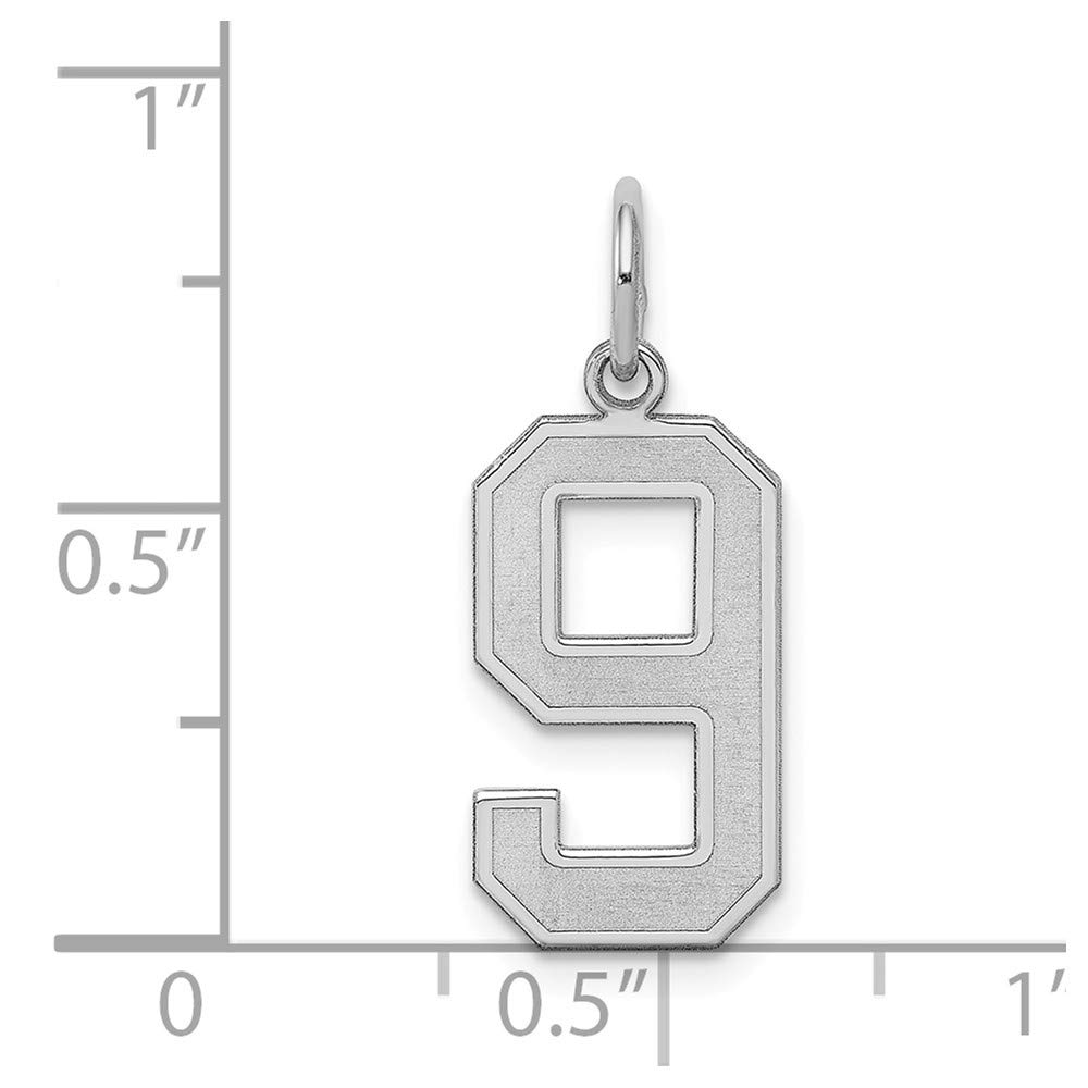 Solid 925 Sterling Silver Medium Number 9 Charm Brushed Matte Finish Pendant - 22mm x 9mm