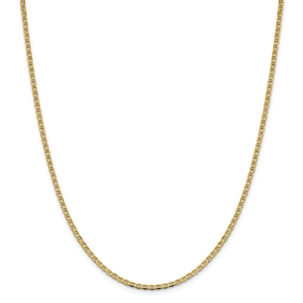 Solid 14k Yellow Gold 2.4mm Flat Anchor Mariner Chain Necklace - with Secure Lobster Lock Clasp 20"