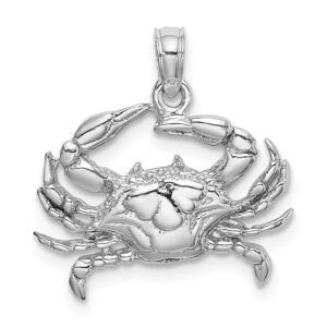 Solid 14K White Gold 2-D Blue Crab Charm Pendant - 15mm x 18mm