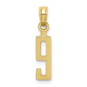 Solid 10k Yellow Gold Number 9 Block Charm Pendant