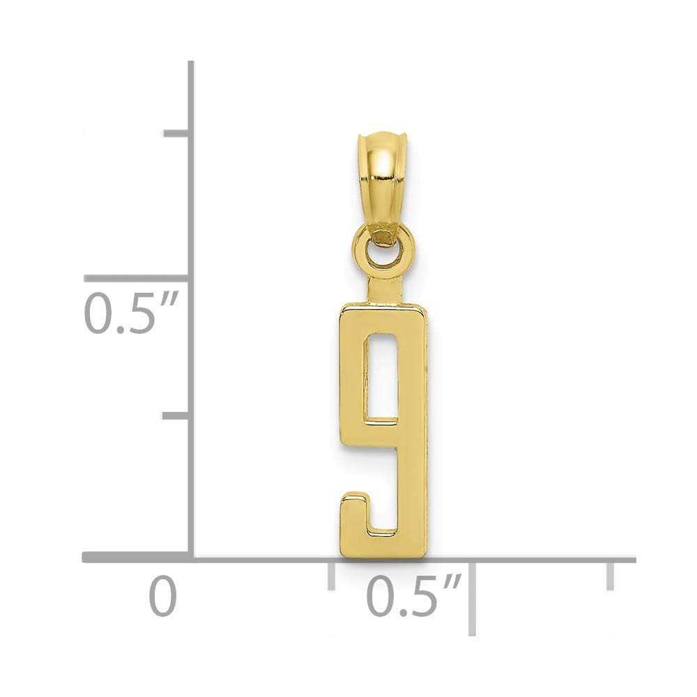 Solid 10k Yellow Gold Number 9 Block Charm Pendant