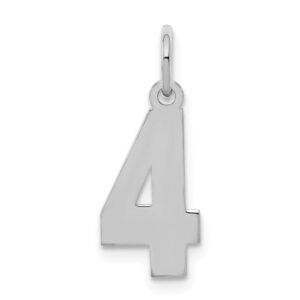 Solid 925 Sterling Silver Small Number 4 Charm Pendant - 20mm x 4mm