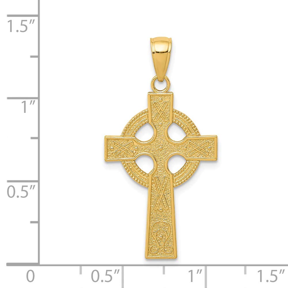 Solid 14k Yellow Gold Celtic Knot Irish Claddagh Cross Pendant Charm - 28mm x 17mm