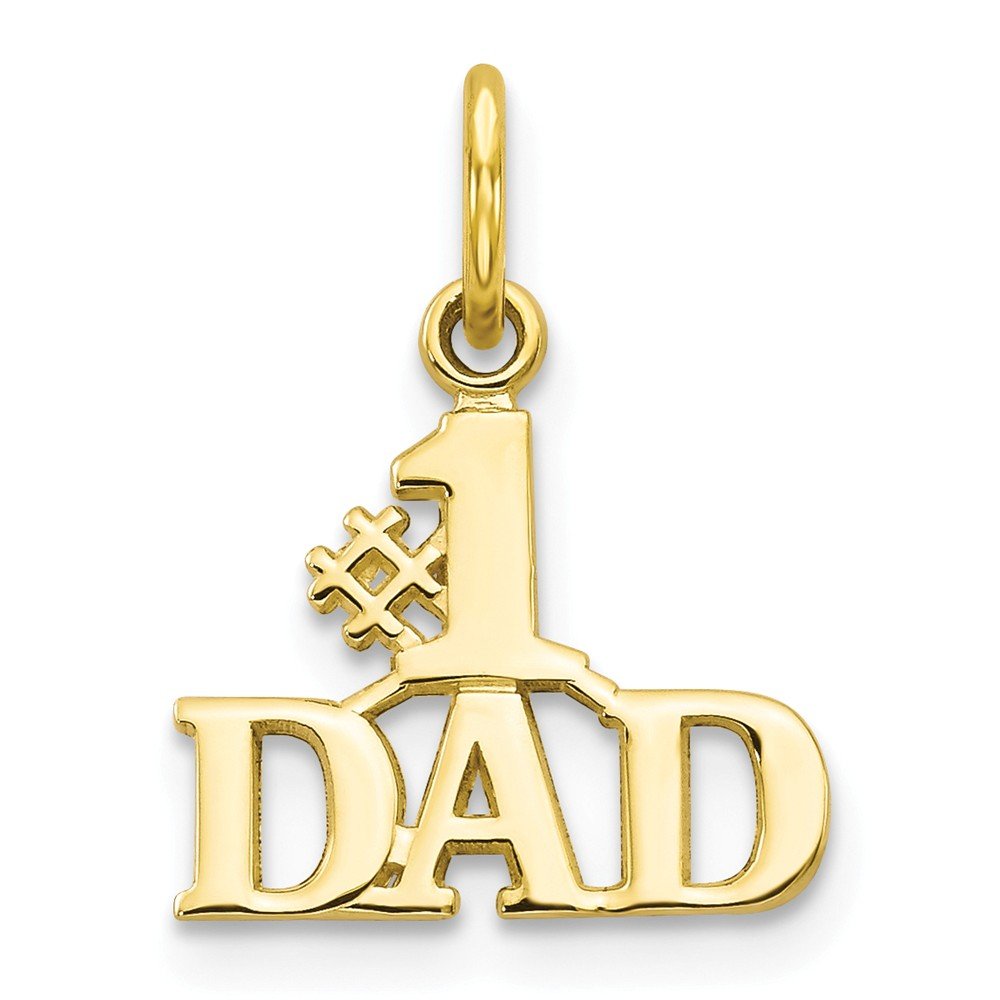 Solid 10k Yellow Gold Number One # 1 Dad Charm Pendant - 17mm x 13mm