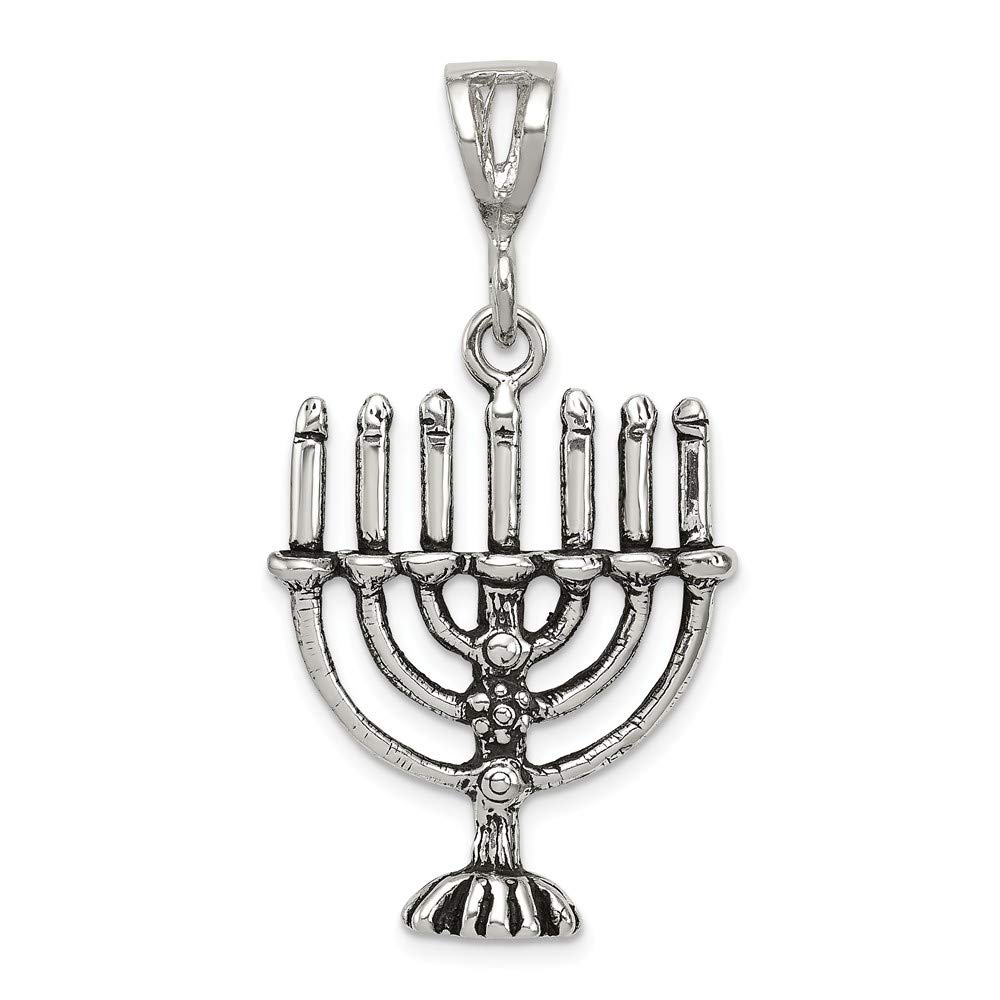 Solid 925 Sterling Silver Vintage Antiqued Menorah Charm Pendant - 42mm x 22mm