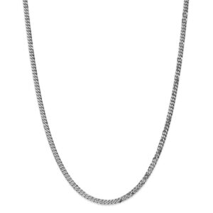 solid 14k white gold 3.2mm beveled curb cuban chain necklace - with secure lobster lock clasp 20"