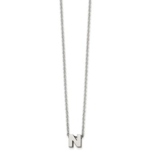 solid stainless steel letter n 2in extension 18in pendant necklace charm chain - with secure lobster lock clasp 18"