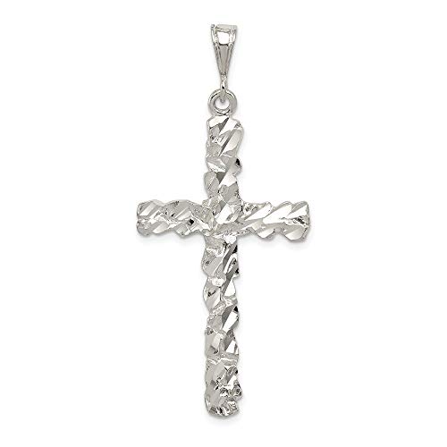 Solid 925 Sterling Silver Diamond -Cut Cross Pendant Nugget Charm - 54mm x 23mm