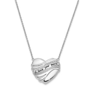 Solid 925 Sterling Silver Vintage Antiqued I Love You More 18in. Pendant Necklace Charm Chain 18"