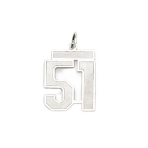 solid 925 sterling silver medium number 51 charm brushed matte finish pendant - 22mm x 18mm