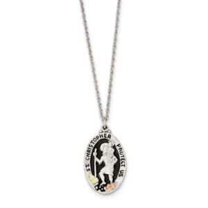 sonia jewels 925 sterling silver and 12k gold-plated accents accents vintage antiqued catholic patron saint christopher pendant necklace charm chain 18" (width = 15mm)