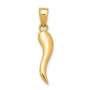 Solid 14k Yellow Gold Cornicello Italian Horn Protection Pendant Charm - 22mm x 4mm