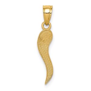 Solid 14k Yellow Gold Cornicello Italian Horn Protection Pendant Charm - 22mm x 4mm