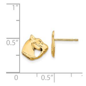 Solid 14k Yellow Gold Horse Head Post Studs Earrings - 8mm x 9mm