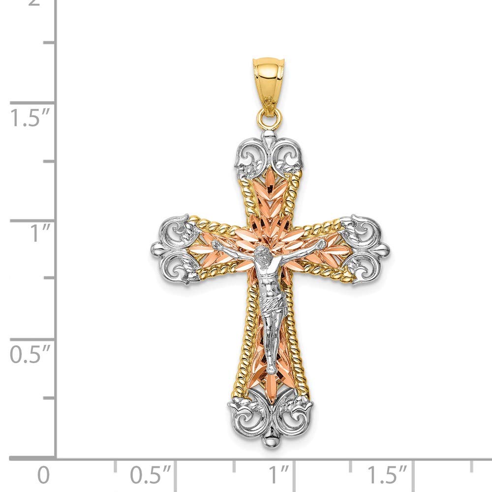 Solid 14k Tri Three Color Gold Cross Pendant Crucifix Charm