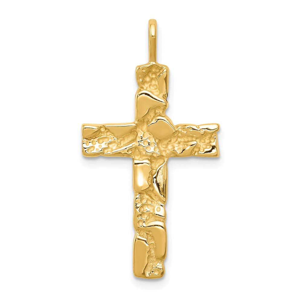 Solid 14k Yellow Gold Nugget Cross Pendant Charm - 34mm x 18mm