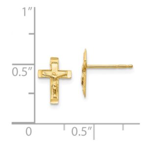 Solid 14k Yellow Gold Cross Crucifix Post Studs Earrings - 10mm x 8mm