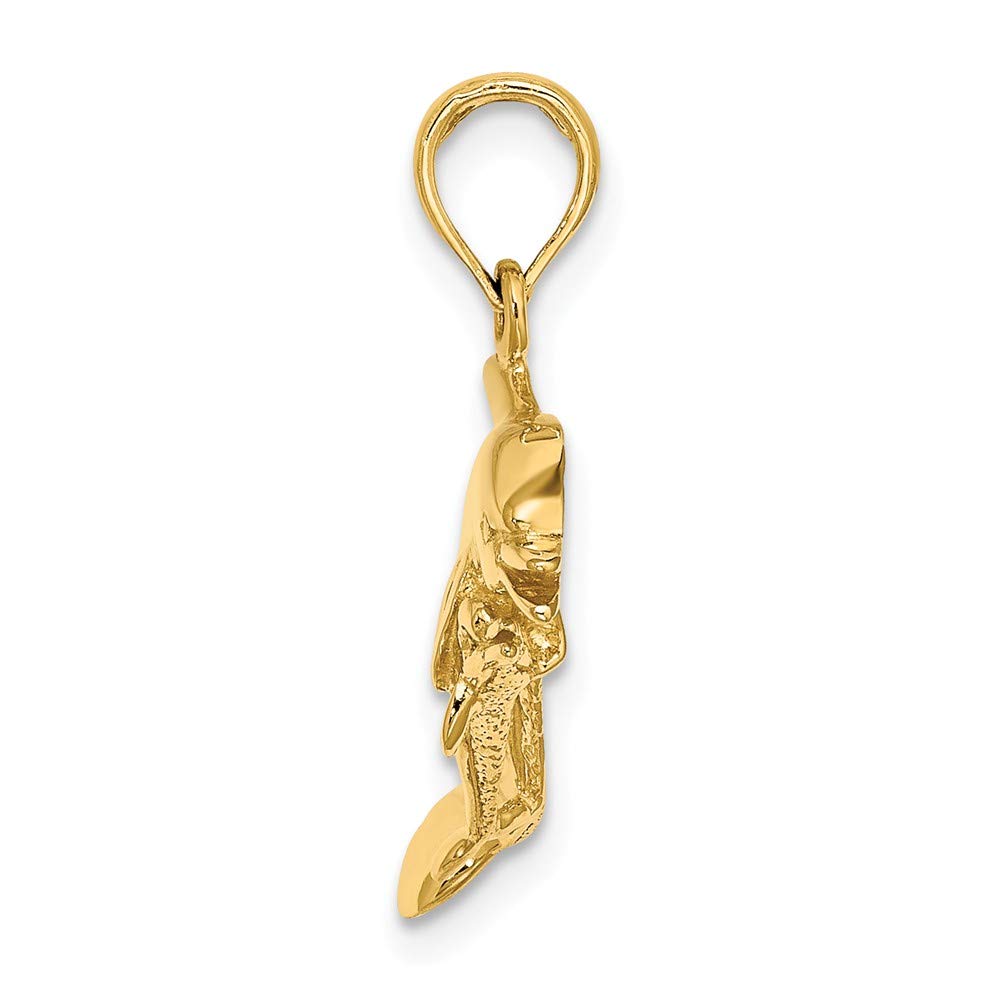 Solid 14k Yellow Gold 2-D DOUBLE DOLPHINS SWIMMING Charm Pendant - 15mm x 24mm