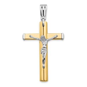 Solid 14k Yellow and White Gold Two Tone Crucifix Cross Pendant Charm - 51mm x 27mm