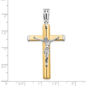 Solid 14k Yellow and White Gold Two Tone Crucifix Cross Pendant Charm - 51mm x 27mm