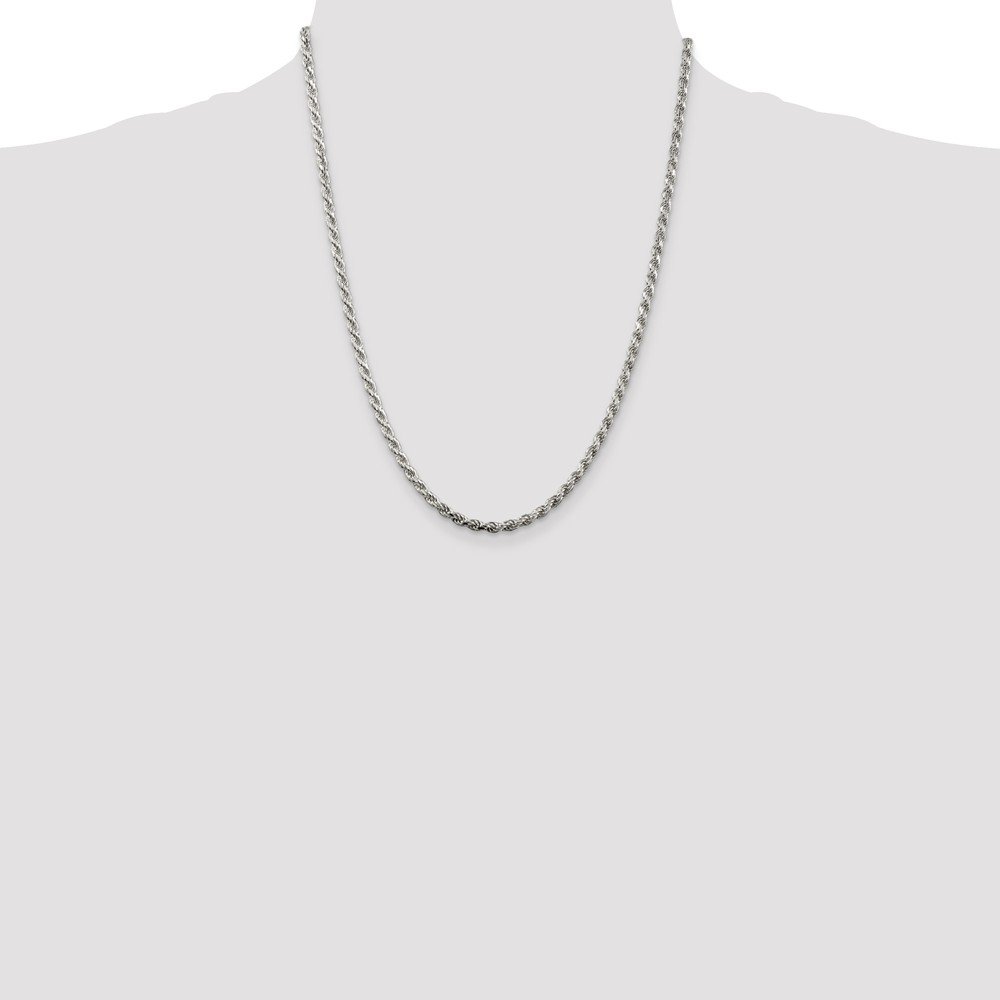 Solid 925 Sterling Silver 3mm Diamond-cut Rope Chain Necklace - with Secure Lobster Lock Clasp 22"