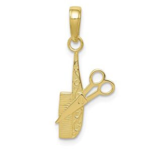 solid 10k yellow gold comb and scissors charm pendant