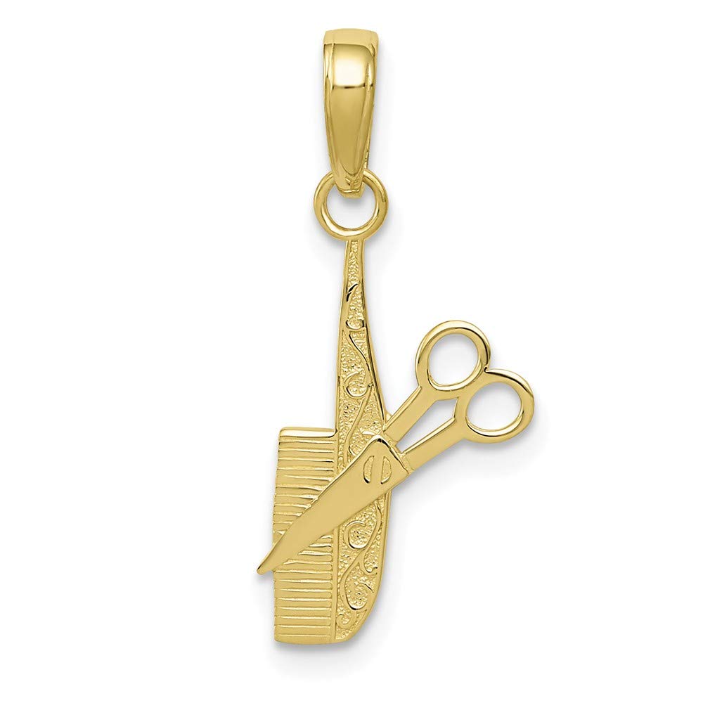 Solid 10k Yellow Gold Comb and Scissors Charm Pendant