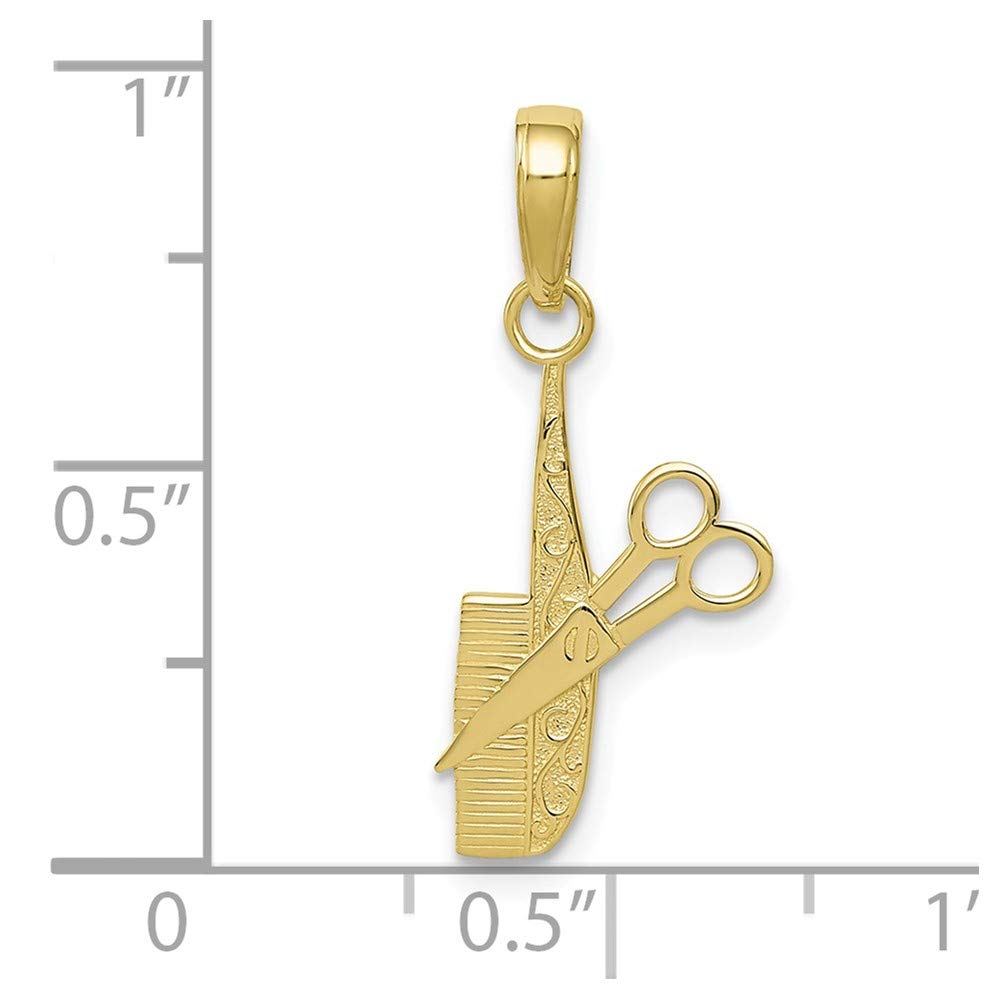 Solid 10k Yellow Gold Comb and Scissors Charm Pendant