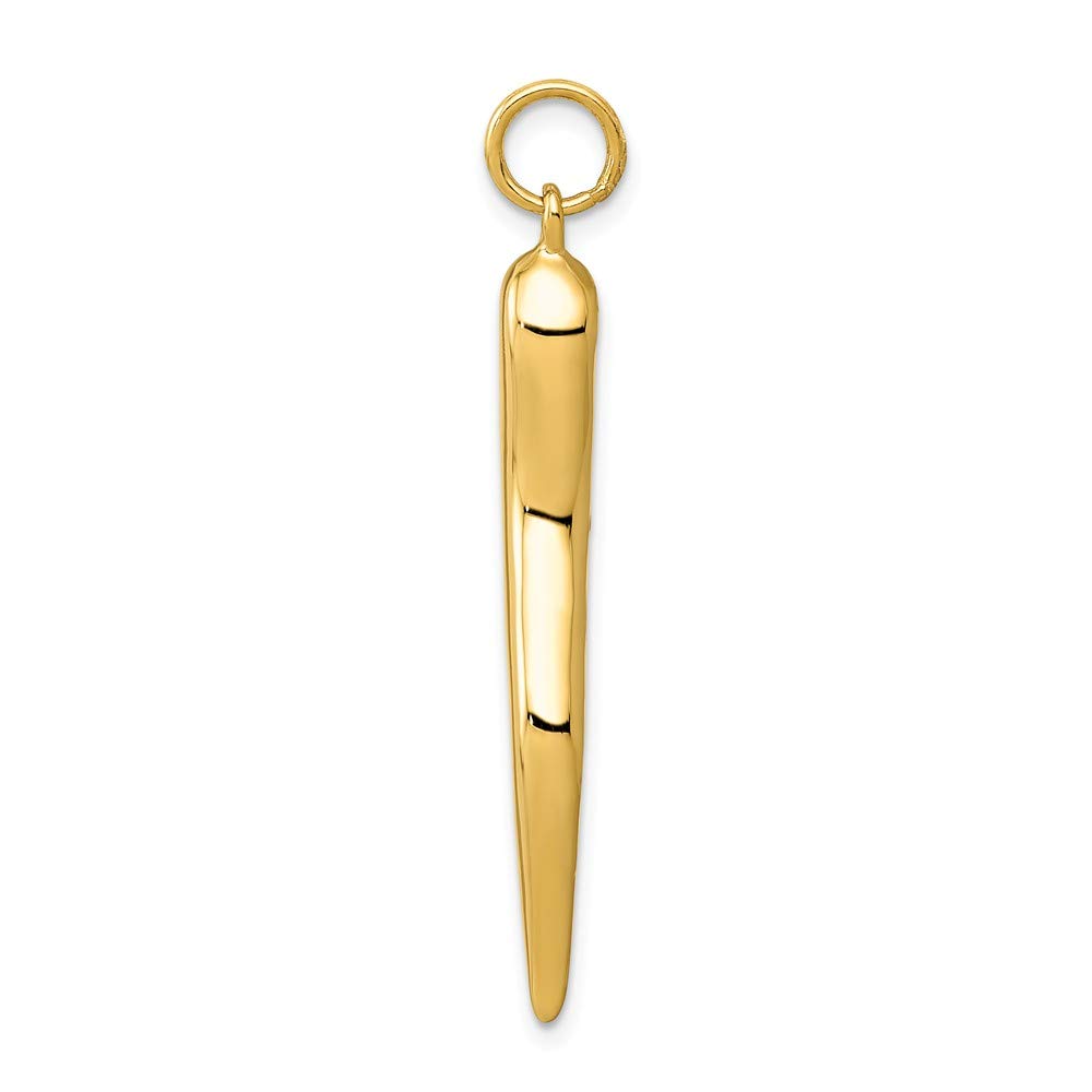 Solid 14k Yellow Gold Large Cornicello Italian Horn Protection Charm Pendant - 40mm x 5mm