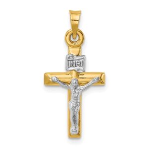 14k yellow and white gold two tone cross pendant crucifix charm