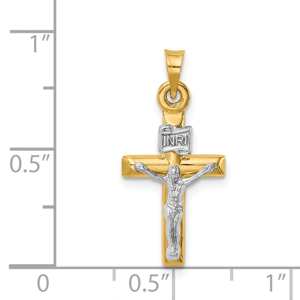 14k Yellow and White Gold Two Tone Cross Pendant Crucifix Charm