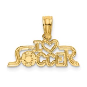 solid 14k yellow gold i heart soccer charm pendant - 6mm x 16mm