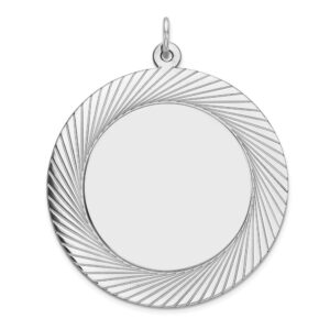 solid 925 sterling silver engravable round front/back disc charm brushed matte finish pendant - 38mm x 31mm