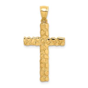 Solid 14k Yellow Gold Nugget Cross Pendant Charm