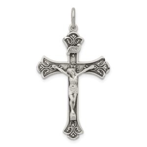 solid 925 sterling silver vintage antiqued inri cross pendant crucifix charm - 38mm x 22mm