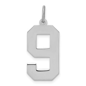 Solid 925 Sterling Silver Large Number 9 Charm Pendant - 24mm x 10mm