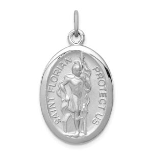 Solid 925 Sterling Silver Catholic Patron Saint Florian Pendant Charm Medal - 35mm x 20mm