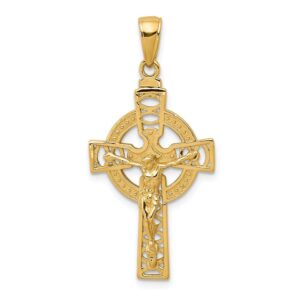 solid 14k yellow gold celtic knot irish claddagh cross pendant crucifix charm - 30mm x 18mm - jewelry gifts for women wife mom gifts for men husband dad