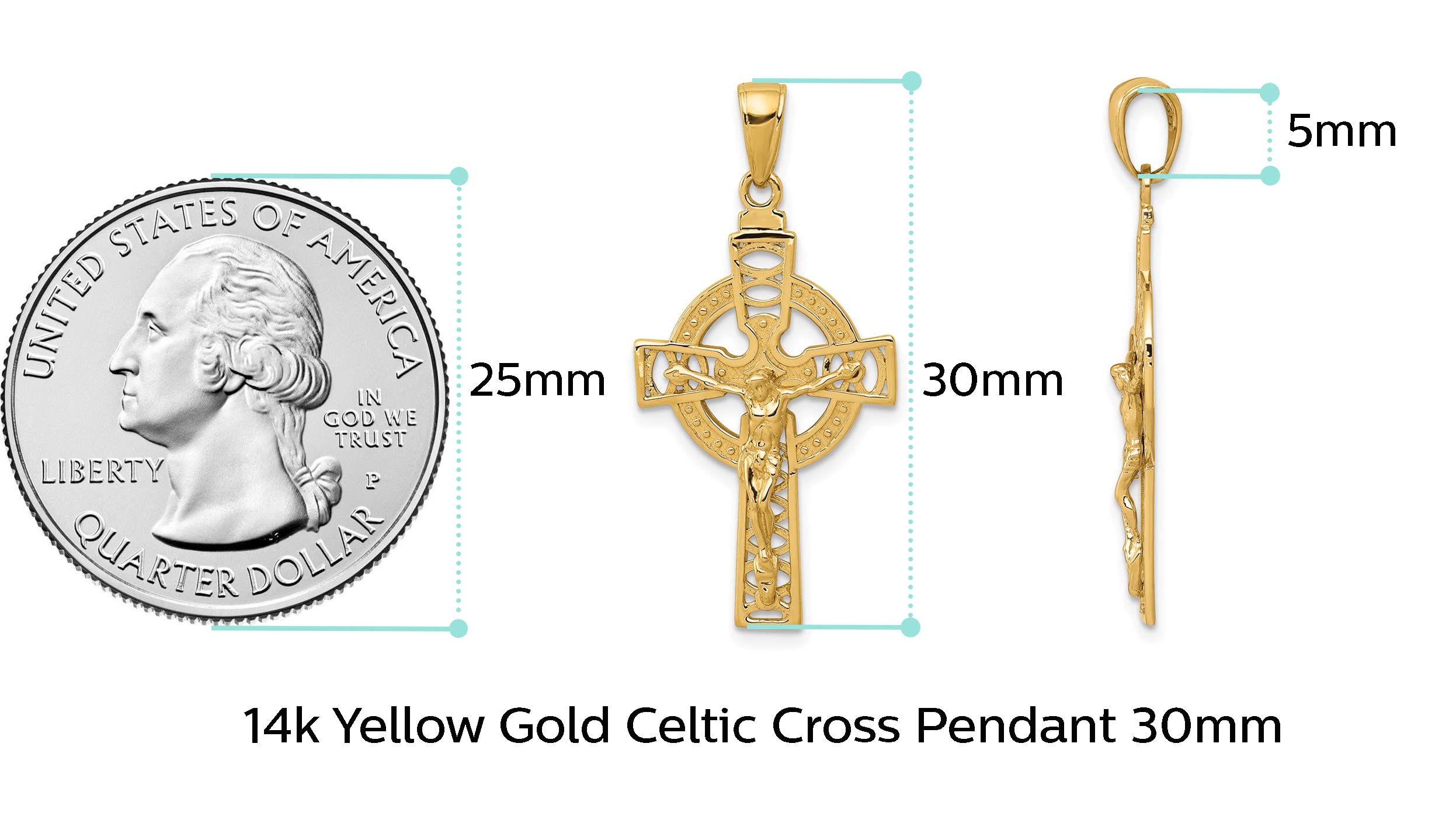 Solid 14k Yellow Gold Celtic Knot Irish Claddagh Cross Pendant Crucifix Charm - 30mm x 18mm - Jewelry Gifts For Women Wife Mom Gifts For Men Husband Dad