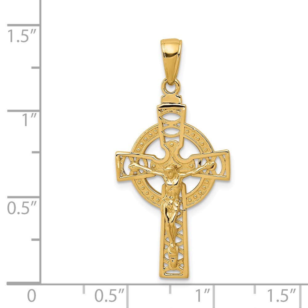 Solid 14k Yellow Gold Celtic Knot Irish Claddagh Cross Pendant Crucifix Charm - 30mm x 18mm - Jewelry Gifts For Women Wife Mom Gifts For Men Husband Dad