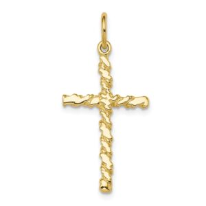 Solid 10k Yellow Gold Nugget Cross Charm Pendant - 30mm x 16mm - Jewelry Gifts For Women Wife Mom Gifts For Men Husband Dad