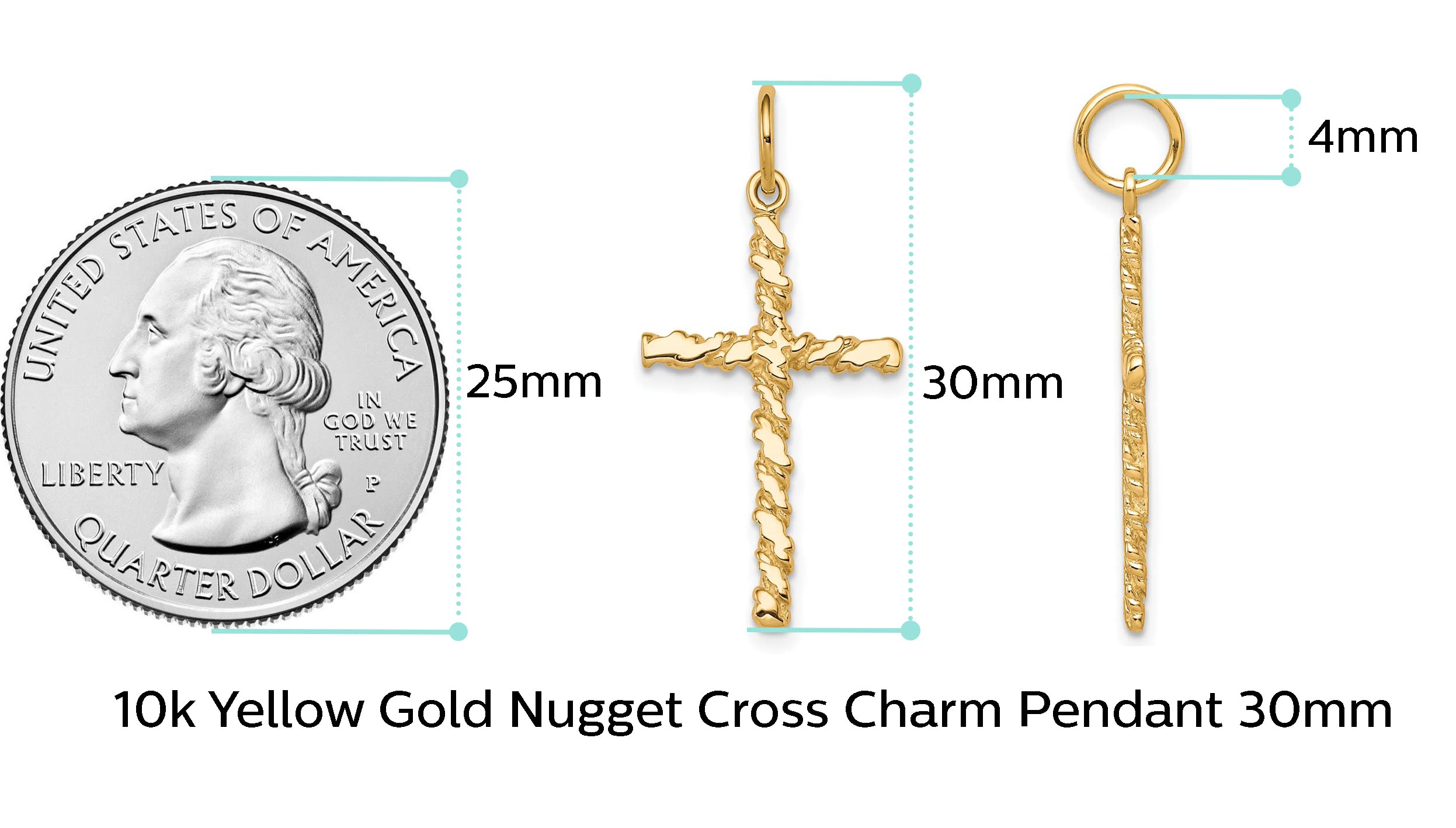 Solid 10k Yellow Gold Nugget Cross Charm Pendant - 30mm x 16mm - Jewelry Gifts For Women Wife Mom Gifts For Men Husband Dad