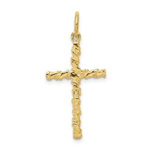 Solid 10k Yellow Gold Nugget Cross Charm Pendant - 30mm x 16mm - Jewelry Gifts For Women Wife Mom Gifts For Men Husband Dad