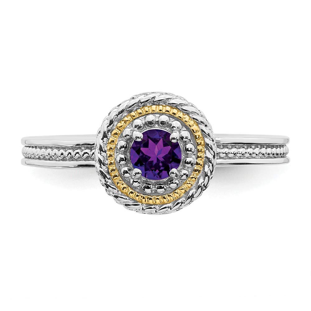 Solid 925 Sterling Silver and 14k Yellow Gold Stackable 925 Sterling Silver Amethyst Purple February Gemstone Ring Eternity Band Size 9